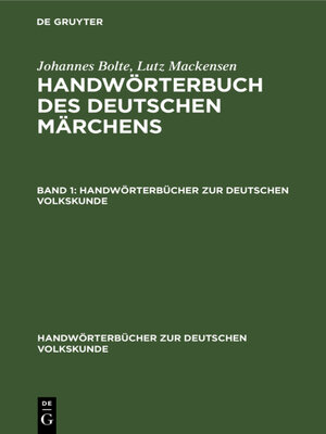 cover image of Johannes Bolte; Lutz Mackensen